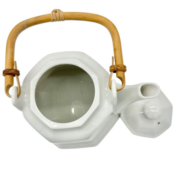 Pier 1 Imports Teapot with Lid White Ceramic With Bamboo Handle Japan - Picture 5 of 7